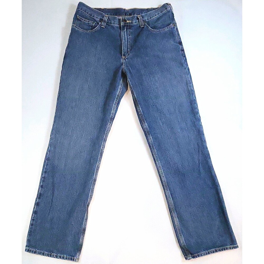 Carhartt Men Relaxed Fit Straight Leg Blue Medium Wash Denim Jeans 5-Pocket